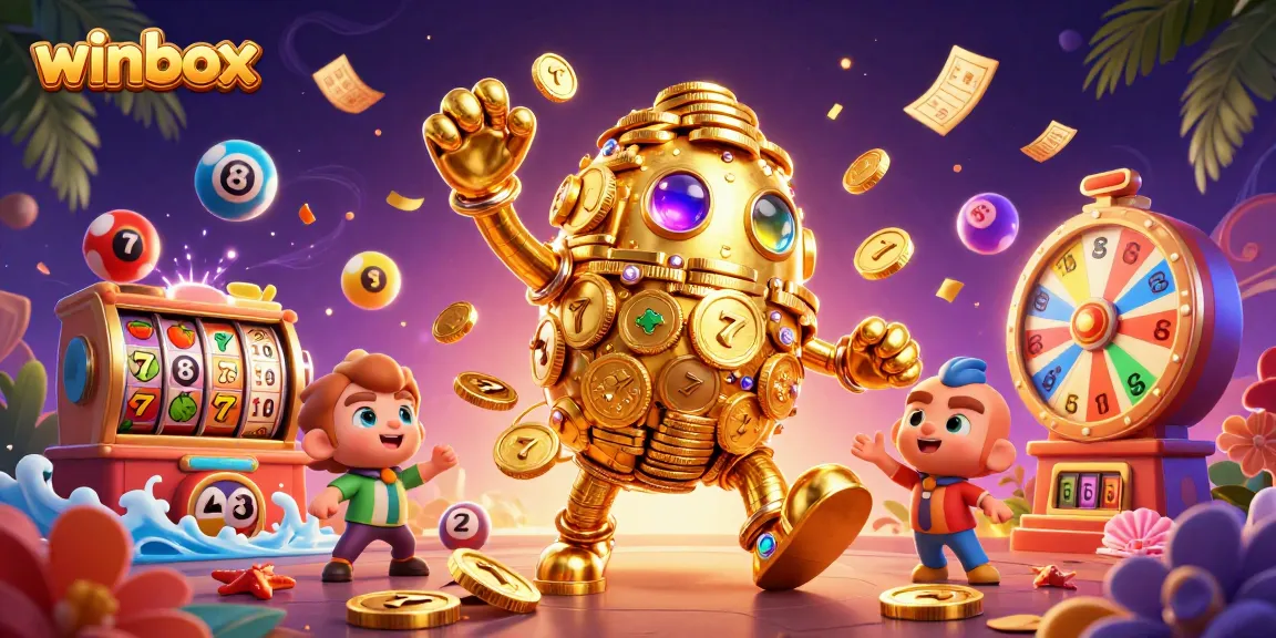 Winbox slots come alive with a golden golem surrounded by colorful elements and jackpot symbols.